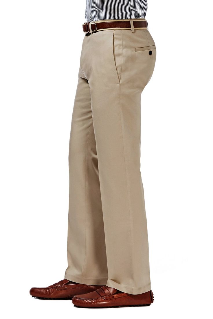 Fit: this style fits true to size. Zip fly with hook-and-bar and button closure. 2 slant pockets. 2 back welt pockets. Straight fit. Flat front. No iron. Solid. Stretch knit construction. Approx. 11" rise (size 32x32). Imported Cotton Chinos With 5-inch Inseam And Pockets, Straight Fit Cotton Work Trousers, Relaxed Fit Full-length Chinos With Belt Loops, Solid Color Straight Fit Cotton Bottoms, Fitted Cotton Cargo Pants For Business Casual, Fitted Cotton Pants With 5-inch Inseam, Fitted Cotton Dress Pants With Hip Pockets, Solid Cotton Bottoms For Workwear, Fitted Cotton Dress Pants With Pockets