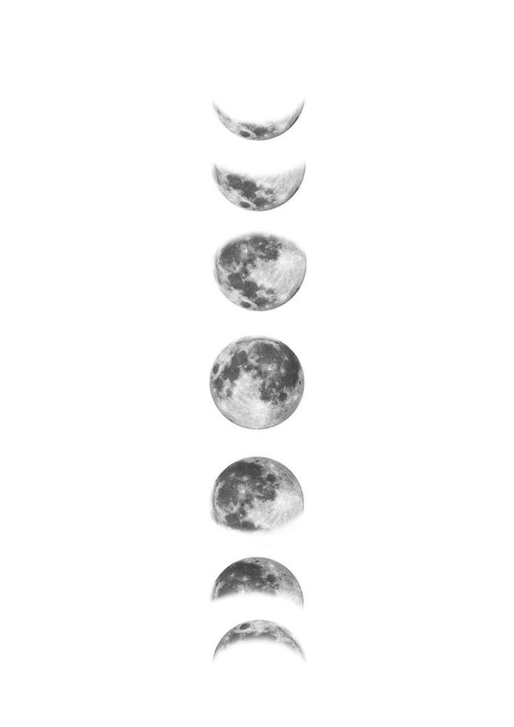 five phases of the moon in black and white