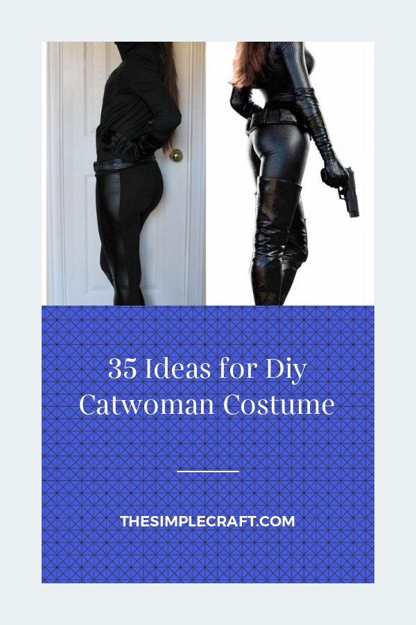 a woman in black leather clothes with the words, 35 ideas for diy catwoman costume