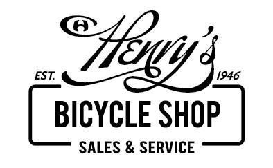 the logo for henry's bicycle shop sales and service