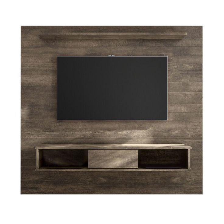 a flat screen tv mounted to the side of a wooden wall