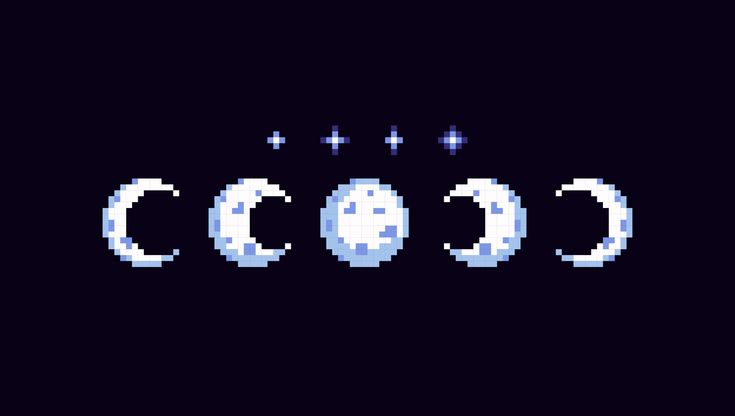 the word coco written in pixel style on a dark background with stars and crescents