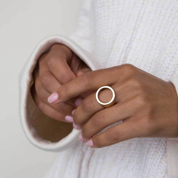 Description Details    Inspired by connection and possibility, the open circle statement ring features a stunning, distinct open-center shape. This is the kind of style you can wear every day. Handcrafted with recycled brass using traditional techniques. Available in silver.*   Recycled brass is cast, polished and handcrafted by Kenyan artisans using heritage techniques. Silver products are recycled brass with a chrome plating.  Handcrafted in Kenya Your purchase promotes artisan innovation ... Simple Ring Design, Engagement Ring White Gold, Rose Engagement Ring, Ethical Jewelry, Emerald Engagement Ring, Rings Simple, Rose Gold Engagement Ring, Gold Engagement Rings, Schmuck Design