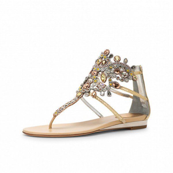 Women's Style Sandal Shoes Chic Fashion Prom Dresses Shoes Elegant Wedding Dress Heels Comfortable Outfits For School Summer Bucket List Ideas Gold Flip-Flops Wedding Sandals with Colorful Rhinestones For Date Comfortable Wedding Shoes Cute Bridal Heels, Wedding, Anniversary, Going Out | FSJ Rhinestone Wedding Sandals, Sandals Outfit Summer, Wedding Flip Flops, Gold Flip Flops, Rhinestone Flats, Bridal Heels, Rhinestone Sandals, Wedding Sandals, Rhinestone Wedding