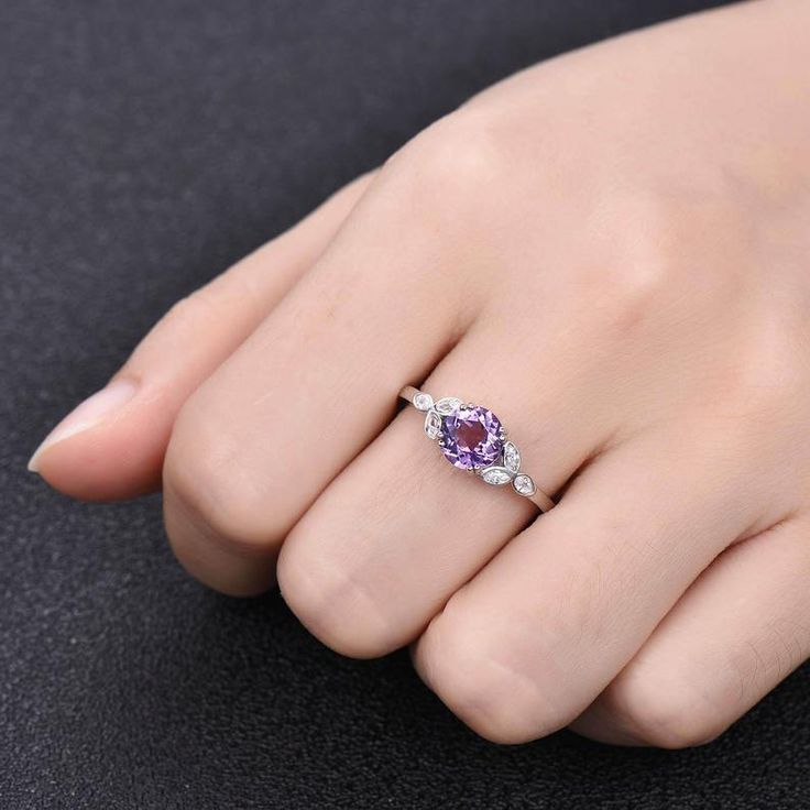 Amethyst Ring February Birthstone Amethyst Engagement Ring | Etsy Purple Birthstone Ring With Gemstone Accents, Purple Topaz Ring In Prong Setting, Fine Jewelry Amethyst Diamond Ring In Purple, Purple Gemstone Birthstone Ring, Fine Jewelry Purple Topaz Ring With Prong Setting, Purple Topaz Ring With Prong Setting, Fine Jewelry Purple Birthstone Ring With Accent Stones, Purple Birthstone Ring With Accent Stones, Purple Amethyst Diamond Ring