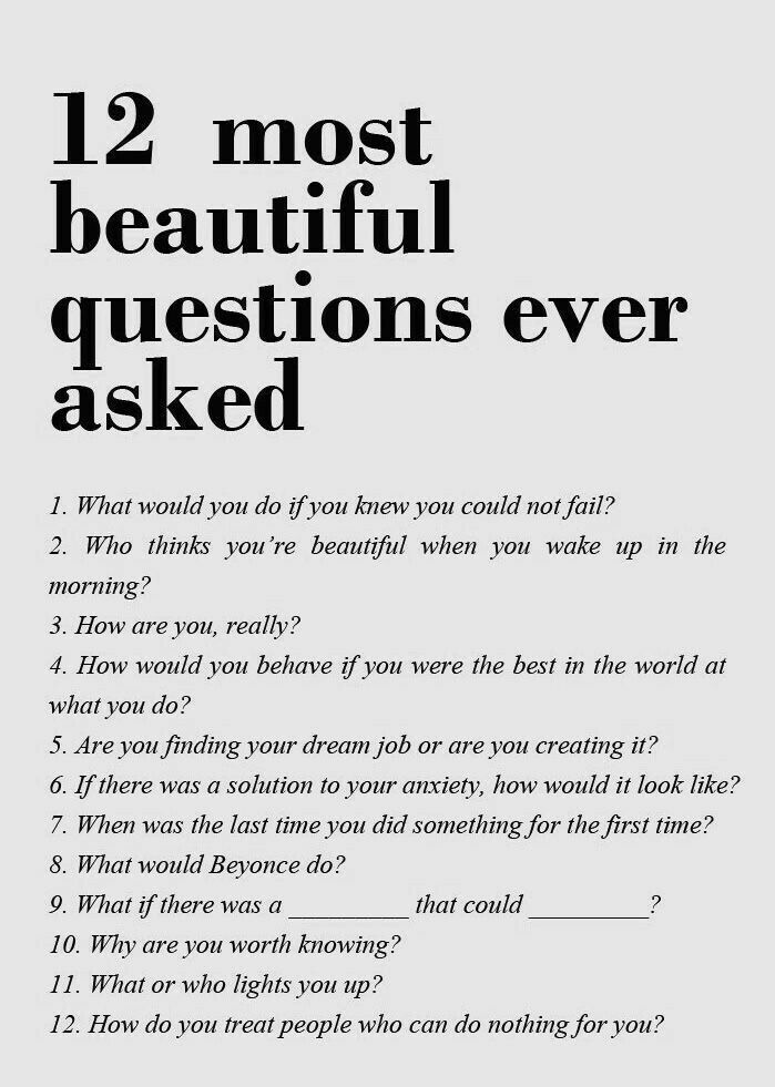 an advertisement with the words 12 most beautiful questions ever asked in black and white text