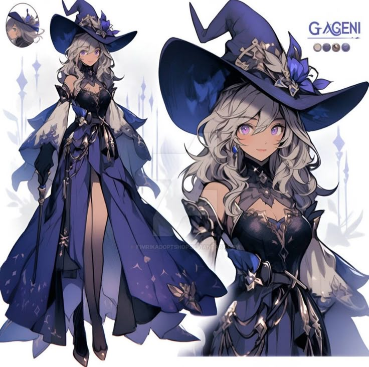 an image of a woman dressed up as a witch with long blonde hair wearing a purple dress and hat