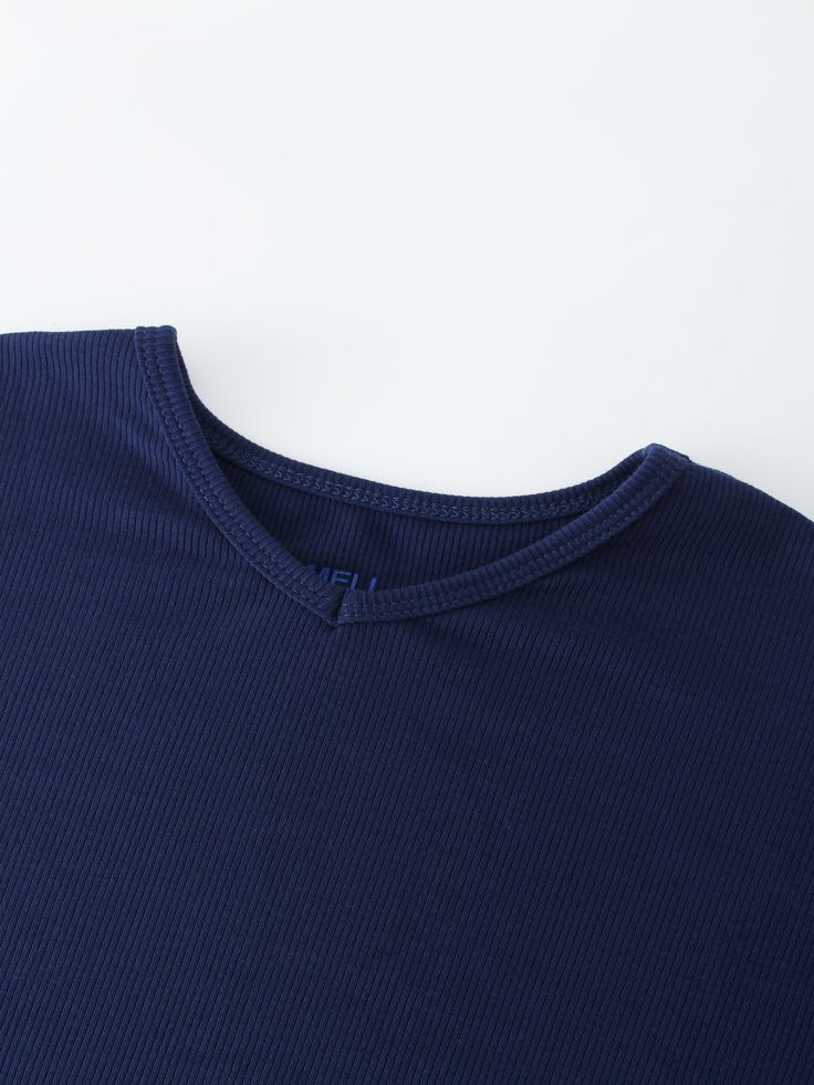 The Ribbed Dolman Tee is our best selling tee shirt all year round. This comfortable, flattering tee is an all time favorite! Ribbed Cotton V-neck T-shirt, Blue Ribbed Tops With Relaxed Fit, Blue Ribbed Top With Relaxed Fit, Navy Ribbed Long Sleeve Top, Solid Ribbed Cotton Top, Navy Long Sleeve Ribbed Top, Navy Ribbed Cotton Top, Ribbed Crew Neck T-shirt For Loungewear, Navy Crew Neck Graphic Tee