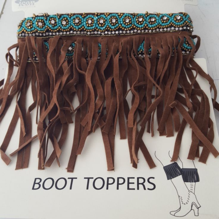 Nwt 5 In Brown Suede Fringe W Turquoise Bead Trim On Top Boot Topper Eith Velcro At Ends To Hold Closed And 2 Extra Metal Hooks That Go Over Uour Boot For Extra Security Diy Boot Jewelry, Dance Western, Cowgirl Things, Black Fur Boots, Period Dresses, American Costume, Boots Diy, Suede Fringe Boots, Beaded Moccasins