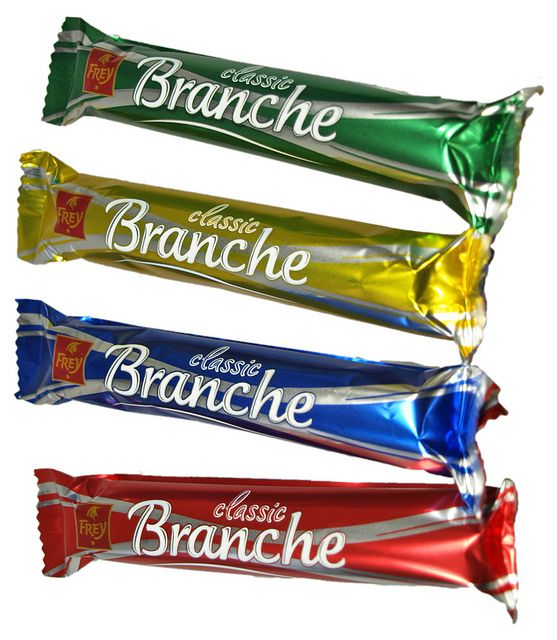 four different types of chocolate bars are lined up