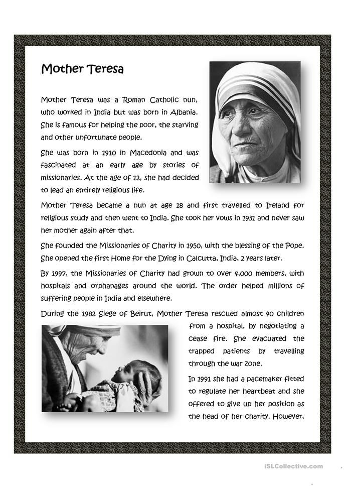 an article about mother teresa with pictures of her