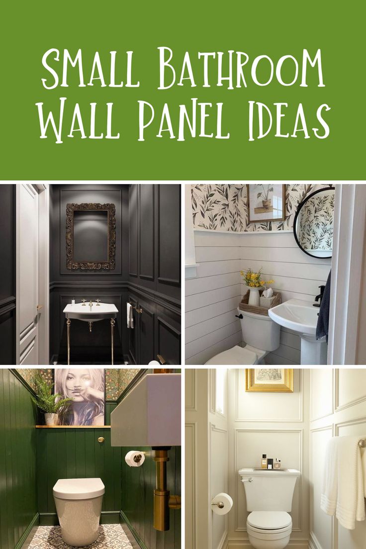 small bathroom wall panel ideas in green, white and black colors with pictures on the walls