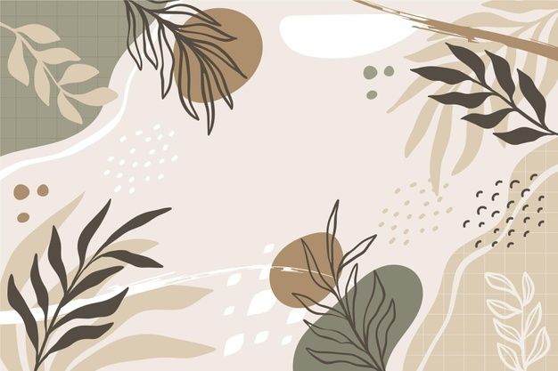 an abstract floral background with leaves and dots in beige, green, brown and white colors