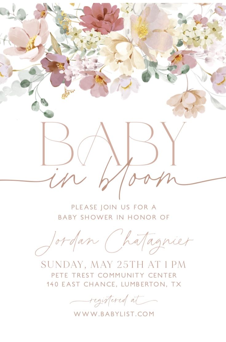 a baby shower is shown with flowers on it