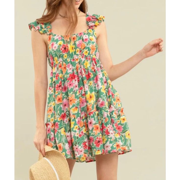 Nwt Blu Pepper Ruffle Strap Green & Pink Floral Sleeveless Dress This Ruffle Strap Square Neckline Floral Multi Sleeveless Country Dress Would Look Adorable With Cowboy Boots! Square Neckline Elastic High Waistline Green, Pink, Orange & Yellow Floral Sleeveless Fabric: 80% Rayon / 20% Nylon Woman’s Sizing Medium(6-8) Large(10-12) Smoke Free Green Vacation Mini Dress With Ruffled Straps, Green Mini Dress With Ruffled Straps For Vacation, Multicolor Vacation Dresses With Ruffled Straps, Multicolor Dresses With Ruffled Straps For Vacation, Green Ruffled Straps Sundress For Summer, Green Ruffled Straps Sundress For Spring, Green Sundress With Ruffled Straps For Summer, Green Sundress With Ruffled Straps, Green Sleeveless Dress For Summer Brunch