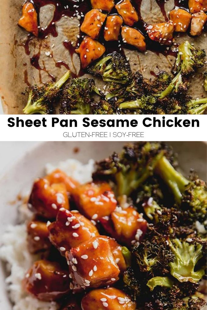 there are two pictures of chicken and broccoli on the same plate with rice