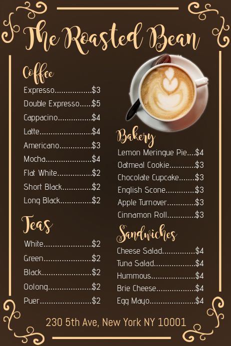 a menu for the rested bean coffee shop