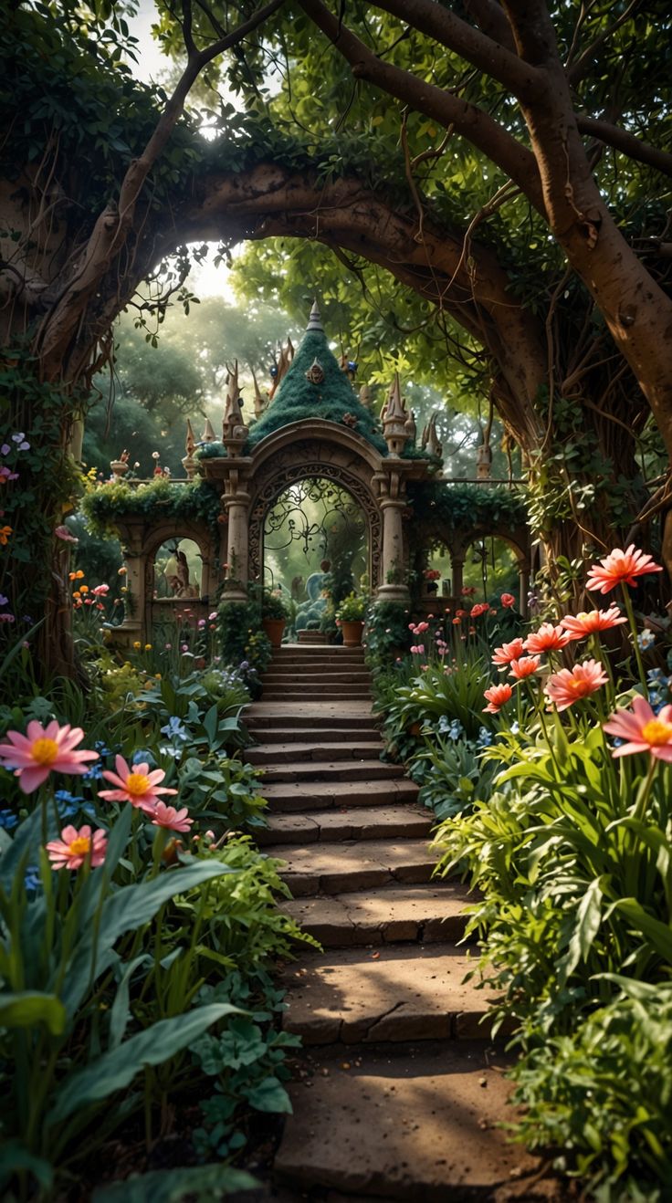 a garden filled with lots of flowers and trees