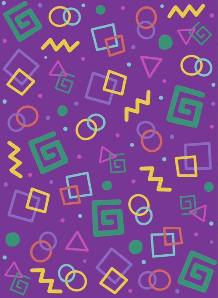 a purple background with different colored shapes and lines on it's surface, including the letters