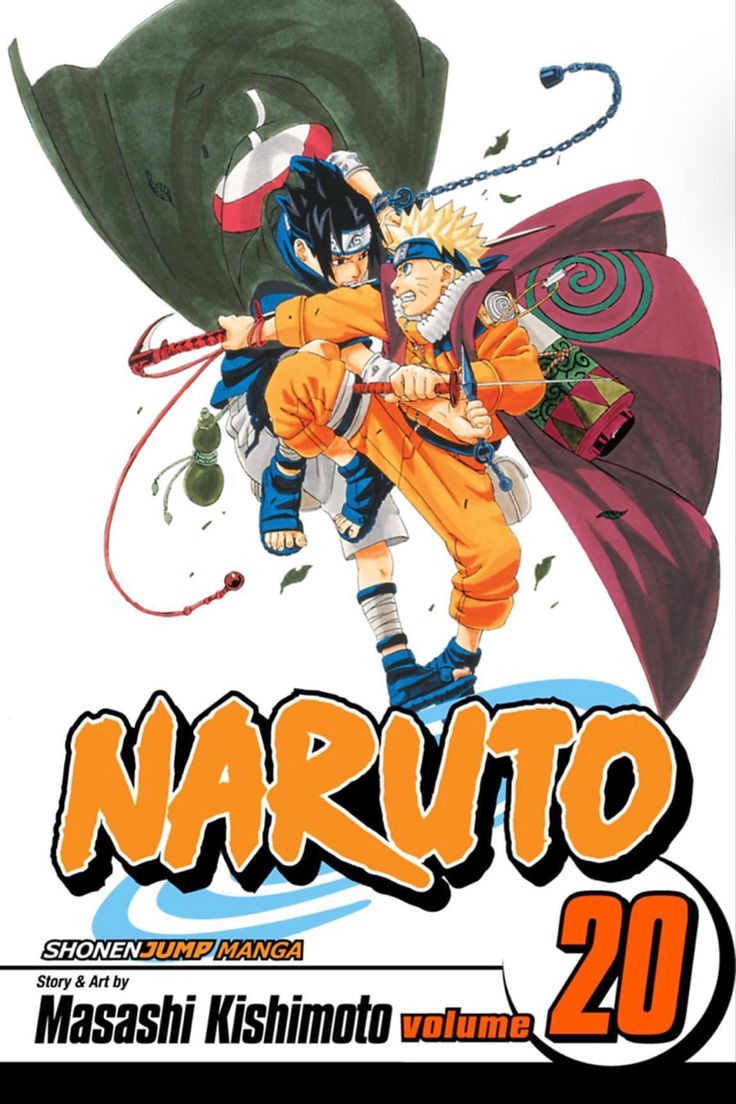 the cover to naruto vol 20, which features two characters hugging each other