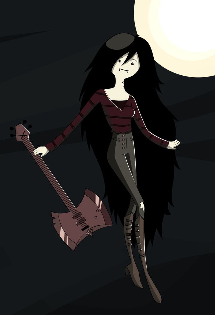 a woman with long black hair holding a guitar in front of a full moon background