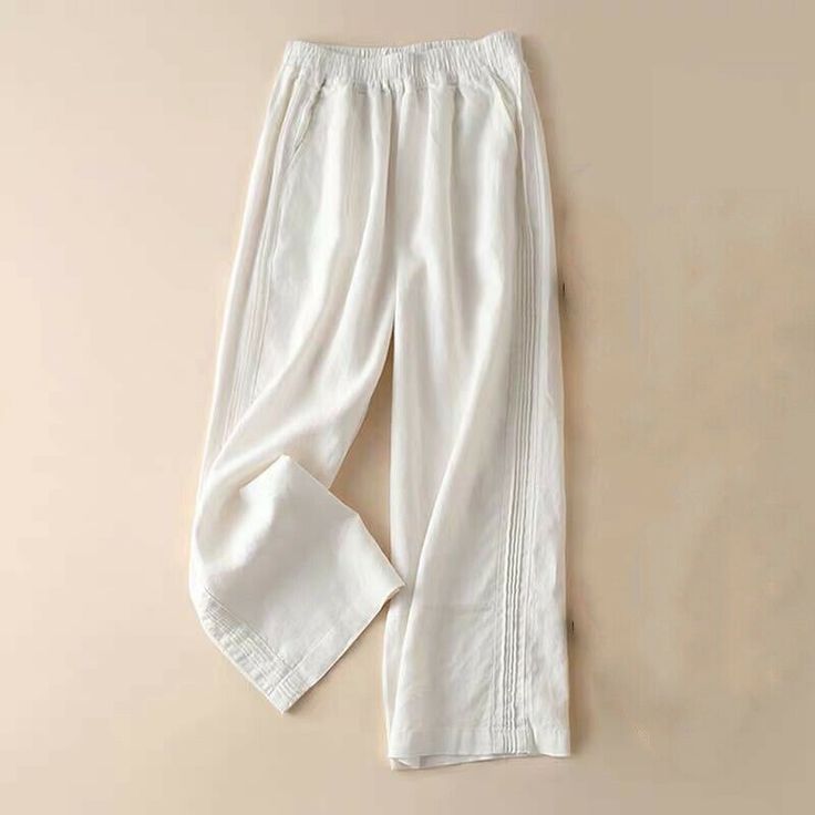 This item is only for one pair of pants. Lady Loose Cotton Linen Leg Pants Straight Trousers Wide Leg Baggy Thin Bottoms Please note this is in Asian sizing, smaller than western size e.g. UK, US, AU. Please check the measurements carefully before making a purchase. Please allow 2-4cm discrepancy due to different measurement method. If you are not sure which size to buy, please provide height and weight, we will recommend a suitable size. Material: cotton&linen Color: white, blue, beige Size: M( White Lenin Pants Outfit, Single Clothes, Casual Trends, Casual Bottoms, Linen Color, Wide Leg Linen Pants, Linen Pants Women, Straight Trousers, Women Trends