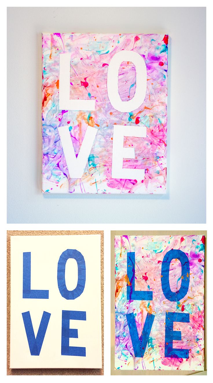 three different types of art work on canvases with the words love and love painted on them