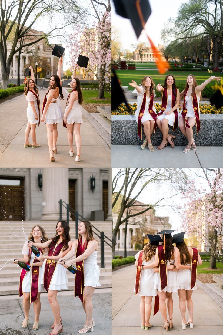 collage of photos showing graduates throwing their caps in the air