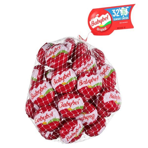 red apples wrapped in plastic with the label babybel's happy apple on top