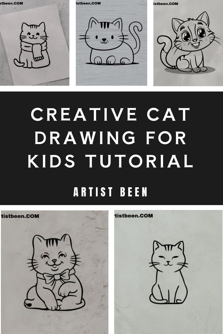 Creative cat drawings for kids tutorial featuring five adorable cat illustrations. Cat Drawing For Kids, Cat Drawing For Kid, Easy Cat Drawing, Cat Drawing Ideas, Fun Ideas For Kids, Gray Texture Background, Simple Cat Drawing, Drawing Ideas For Beginners, Easy Sketches