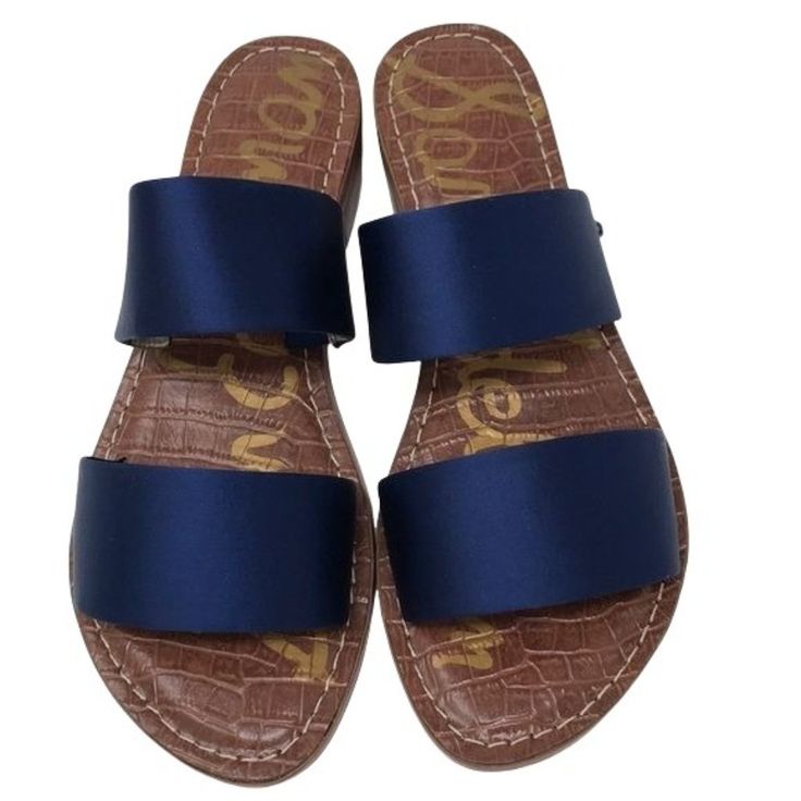 Sam Edelman Women’s Jeni Heel Sandal In Size 6.5, In Blue, New In Box! Blue Leather Slide Sandals, Blue Leather Slides For Summer, Navy Cushioned Open Toe Slides, Blue Leather Footbed Slip-on Slides, Blue Open Toe Sandals With Leather Footbed, Blue Sandals With Leather Footbed And Open Toe, Navy Slip-on Slides For Summer, Navy Open Toe Sandals With Cushioned Footbed, Navy Open Toe Slides For Summer