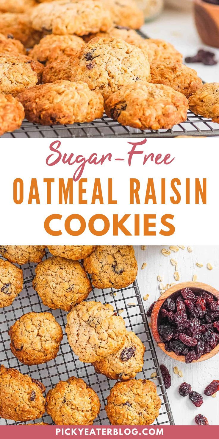 sugar - free oatmeal raisin cookies on a cooling rack