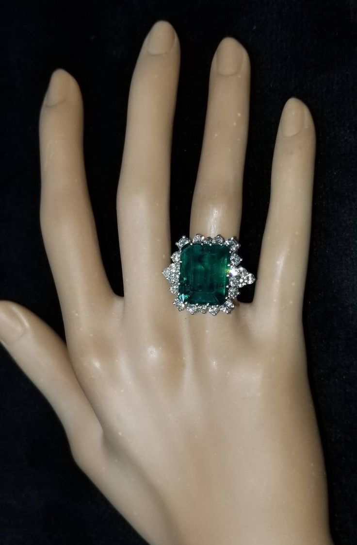 GORGEOUS 14K white gold emerald ring center lab grown GEM EMERALD BERYL EMERALD weight 12.75ct. size 15x12mm nice vivid green color , clean, very lively ,nice cut . side set natural rounds diamonds total weight 1.95ct H-SI1 Ring SIZE 6 Resizable Retail value $9,500 net. Cert Appraisal available Luxury Emerald Ring With Radiant Cut, Formal Emerald Ring With Diamond And Rectangular Stone, Formal Emerald Ring With Rectangular Diamond, Radiant Cut Emerald Ring Luxury, Formal Rectangular Emerald Ring With Center Stone, Rectangular Emerald Ring With Accent Stones For Formal Events, Rectangular Emerald Ring With Accent Stones For Formal Occasions, Rectangular Emerald Ring In White Gold, Luxury Rectangular Emerald Ring With Center Stone