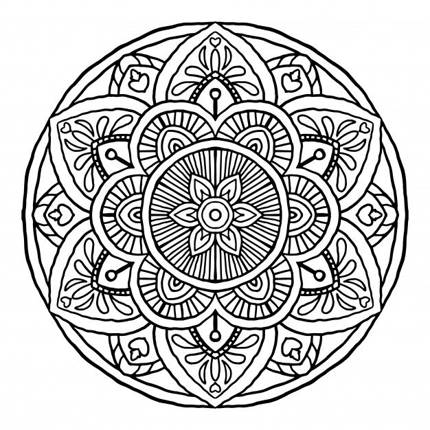 a black and white drawing of a circular design