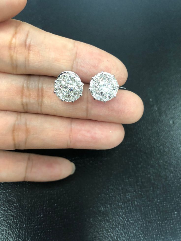 Pie Cut Diamonds also know as Illusion Diamonds. This Pie Cut Earring consist of 9 precision cut diamond each made to fit together and look as 1 bigger piece. 18K Gold - 5.30 grams  Pie Cut Diamond - 2.83 carats (18 pieces) Round Brilliant Cut Cubic Zirconia Bridal Earrings, Brilliant Cut Cubic Zirconia Bridal Earrings, Sparkling Cluster Earrings For Formal Occasions, Diamond White Round Cluster Earrings With Lab Grown Diamond, Luxury Diamond Cut Cluster Earrings, Diamond White Cluster Earrings With Lab Grown Diamonds, Luxury White Diamond Cut Cluster Earrings, Luxury Cluster Diamond Cut Earrings, Diamond White Lab Grown Diamond Cluster Earrings