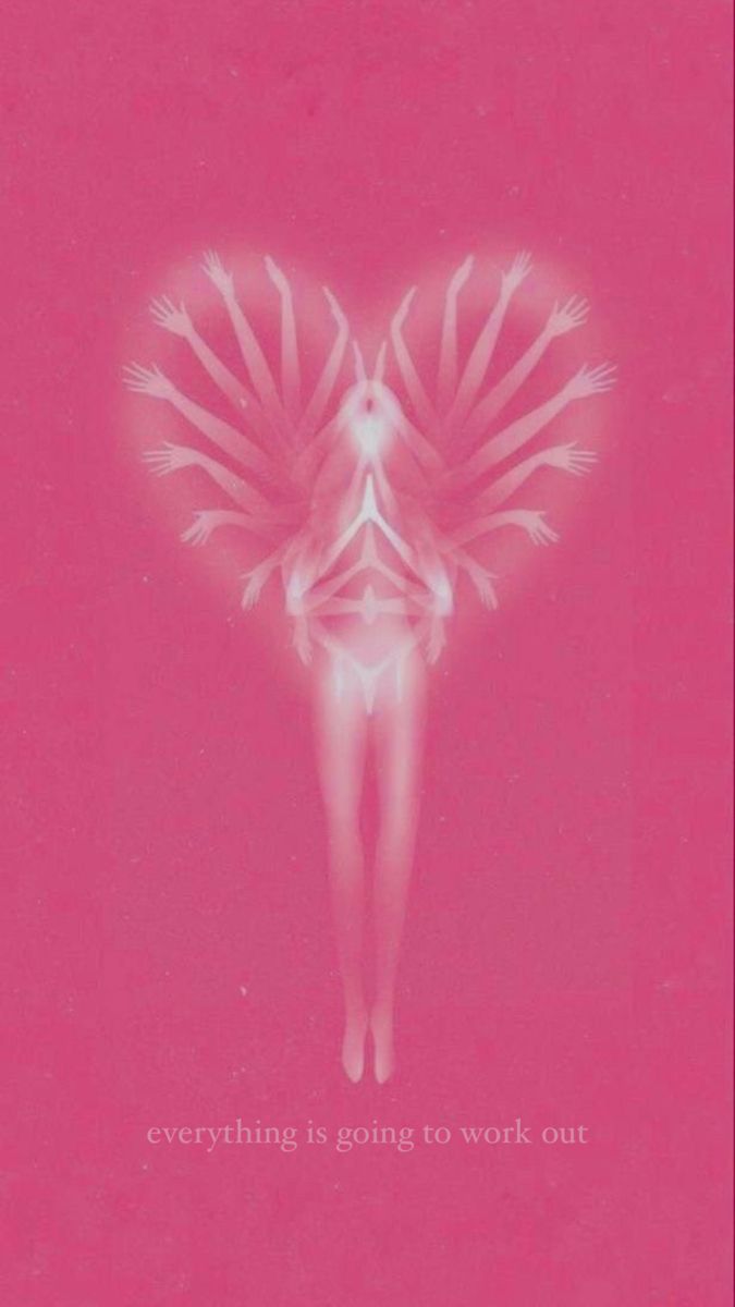 an artistic image of a woman with wings on her body in pink and white colors