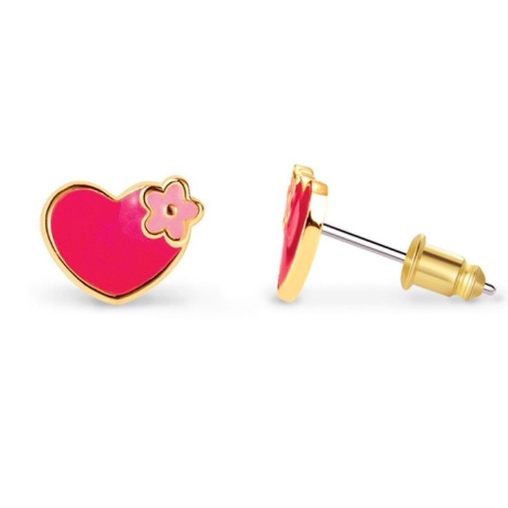 Hearts and Flowers Cutie Stud - Earings-JEWELERY-Girl Nation-Joannas Cuties Playful Gold Enamel Earrings, Trendy Cute Design Jewelry Gift, Trendy Cute Design Jewelry For Gifts, Trendy Cute Jewelry For Gifts, Trendy Jewelry With Cute Design For Gift, Playful Pink Earrings With Cute Design, Playful Personalized Pink Earrings, Cute Multicolor Earrings For Mother's Day, Cute Pink Nickel-free Jewelry