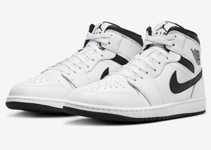 Air Jordan 1 Mid White Black-4 Air Jordan 1 White, Aj1 Mid, Black White Jordans, Air Jordan 1 Mid White, Jordan 1 Mid White, Jordan Mid, Nike Air Jordan 1 Mid, Air Jordan 1 Mid, Jordan 1 Mid