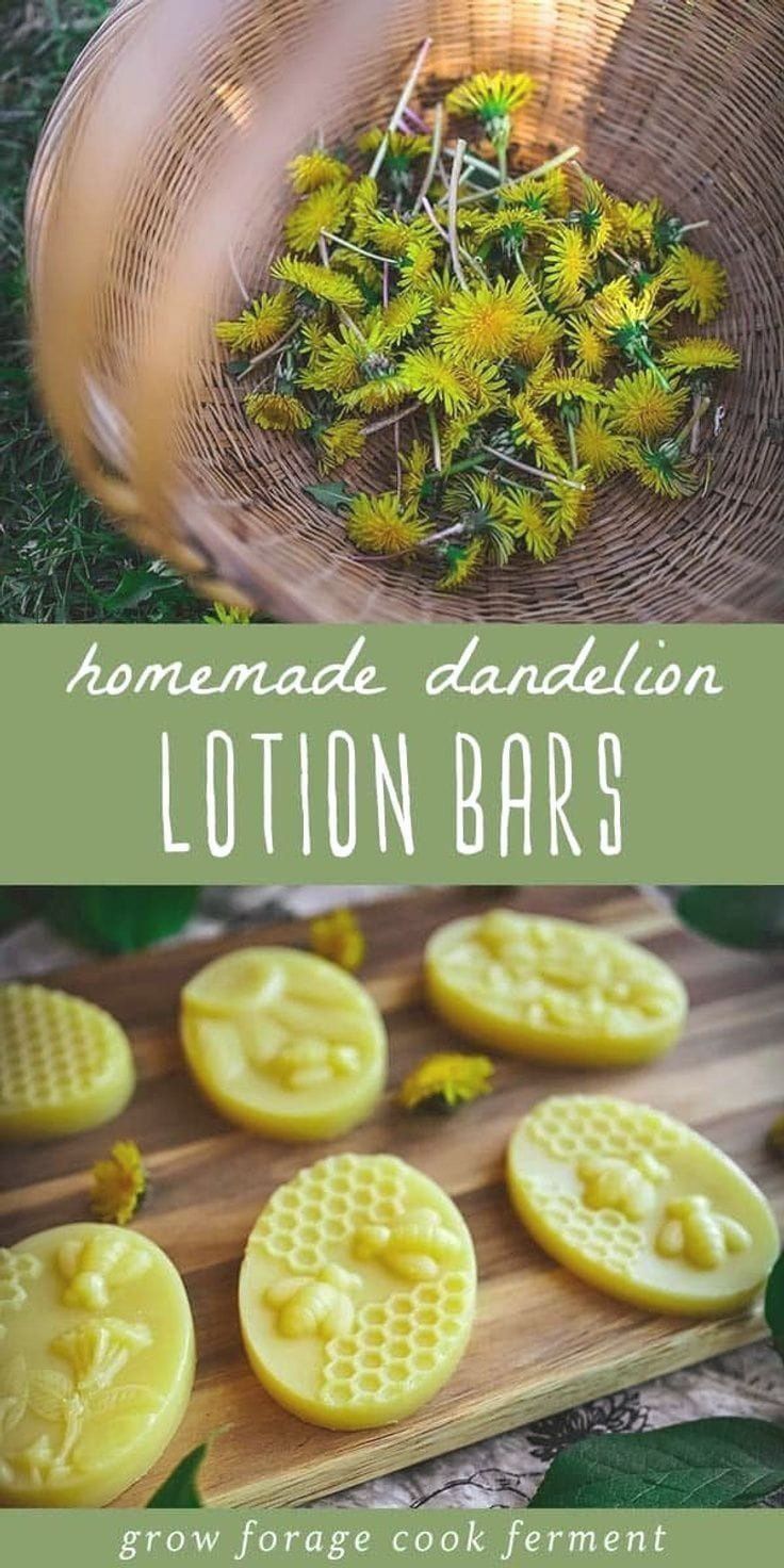 homemade dandelion lotion bars on a cutting board