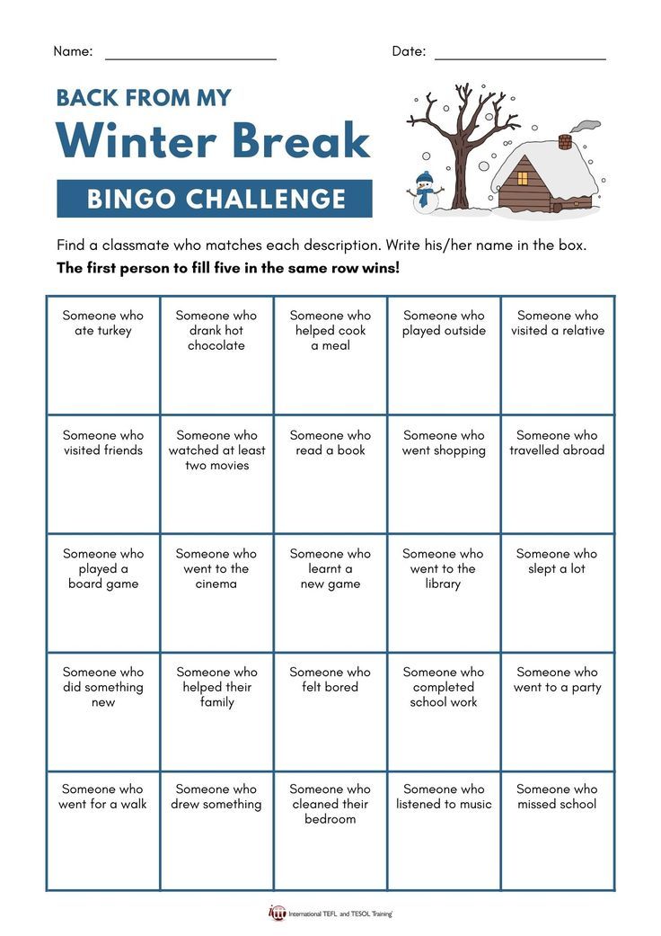 the winter break bingo game is shown