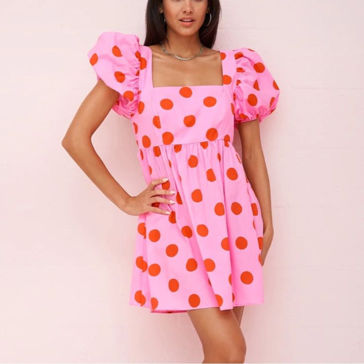 Nwt! The Size Is Labeled Petite, On Their Website This Size Will Fit An Xxs, Xs, And S. Puffy Sleeves, Open Back With Multi Color Back Elastics Smoke Free Home Spring Polka Dot Mini Dress, Trendy Polka Dot Summer Dress, Trendy Polka Dot Dresses For Summer, Flirty Polka Dot Mini Dress For Summer, Pink Playful Mini Dress With Short Sleeves, Pink Playful Short Sleeve Mini Dress, Playful Pink Mini Dress With Short Sleeves, Flirty Polka Dot Mini Dress For Spring, Cute Polka Dot Dress For Day Out