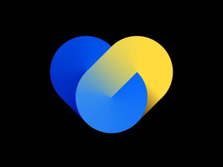 a blue and yellow heart on a black background