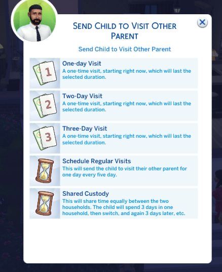 a screenshot of the screen with instructions on how to send a child to visit other parents