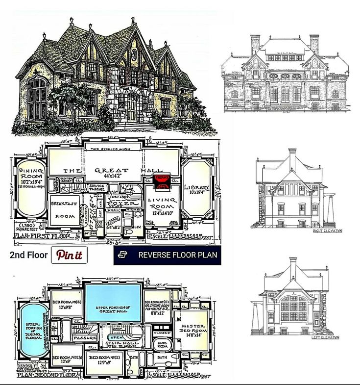 three floor plans for a large house with lots of room to put in the front