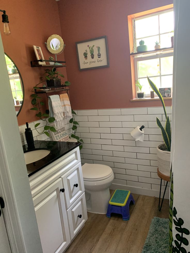 the bathroom is clean and ready to be used as a child's playroom