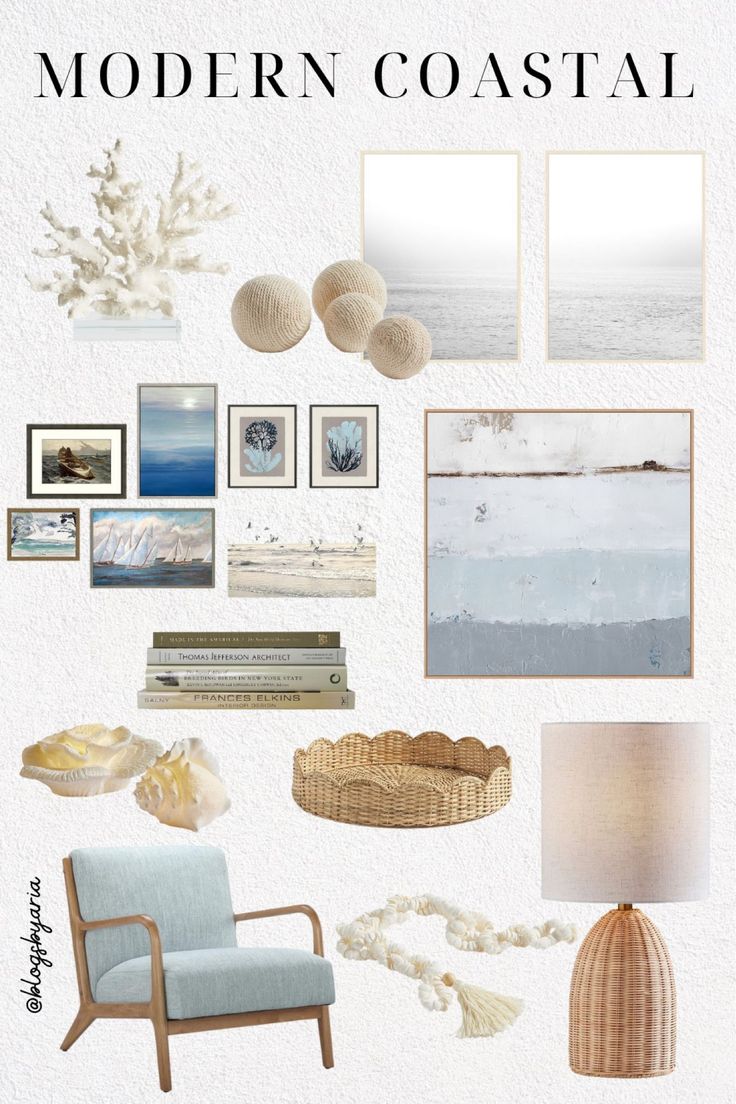 the interior design board for modern coastal