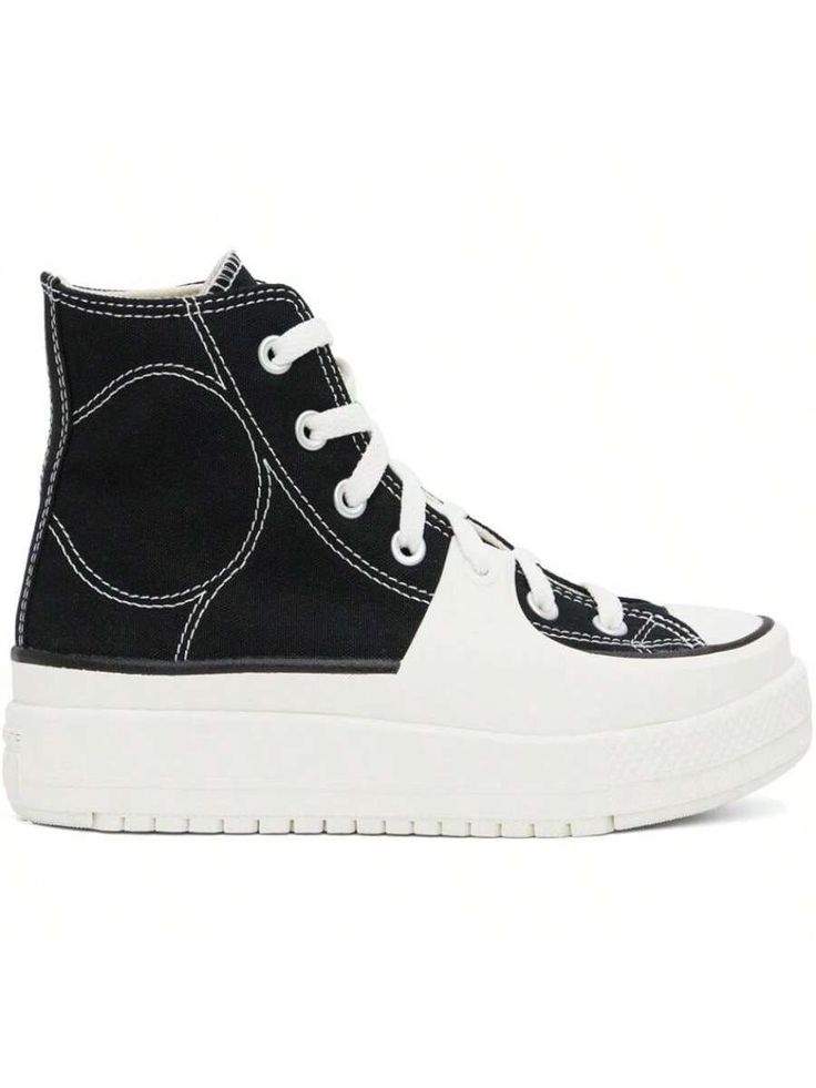 Converse 
Black & White Construct Sneakers 
High-top padded cotton canvas sneakers in black and white. 
. Rubber cap toe 
. Lace-up closure 
. Rubberized overlay at vamp 
. Logo patch and eyelets at inner side 
. Mesh lining 
. Cushioned OrthoLite® footbed 
. Textured EVA rubber platform midsole 
. Treaded rubber outsole 
. Contrast stitching in white 
. Platform: H1.5 in 
Supplier color: Black/Vintage white/Egret 
Upper: textile, rubber. Sole: rubber. 
Made in Viet Nam. 
232799M236020 
Black & Casual Athletic Shoes, White Egret, White Platform, Converse Black, Black Vintage, Outdoor Shoes, Canvas Sneakers, Contrast Stitch, Sports Equipment