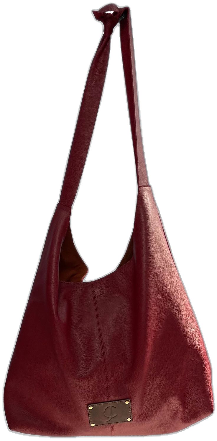 Chic Hobo Bag With Leather Backing For Daily Use, Leather Hobo Bag With Magnetic Closure And Double Handle, Chic Burgundy Soft Leather Shoulder Bag, Chic Leather-backed Hobo Tote Bag, Leather Shoulder Bag With Magnetic Closure For Errands, Burgundy Soft Leather Satchel For Shopping, Red Crossbody Bucket Bag With Leather Handles, Red Leather Bucket Bag With Adjustable Strap, On-the-go Tote Shoulder Bag With Magnetic Closure