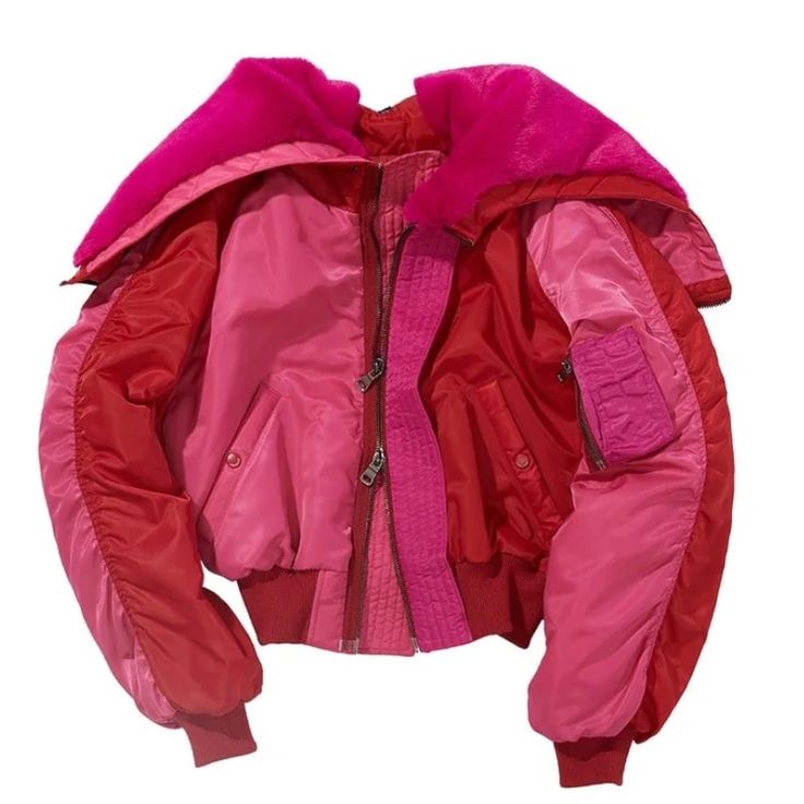 Nylon Jacket Dry Clean Only Made In Korea Looks New- Worn Twice Red Nylon Outerwear For Spring, Red Fitted Nylon Outerwear, Red Nylon Outerwear With Pockets, Winter Nylon Pink Outerwear, Pink Padded Collar Winter Outerwear, Pink Nylon Winter Outerwear, Winter Pink Padded Collar Outerwear, Winter Pink Outerwear With Padded Collar, Pink Windbreaker With Detachable Hood For Winter