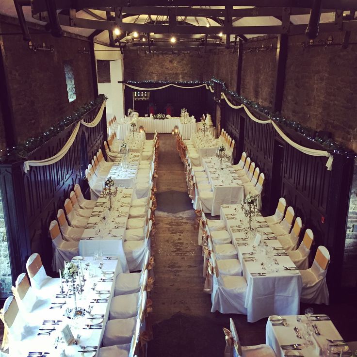 an empty banquet hall with tables and chairs set up for a formal dinner or function